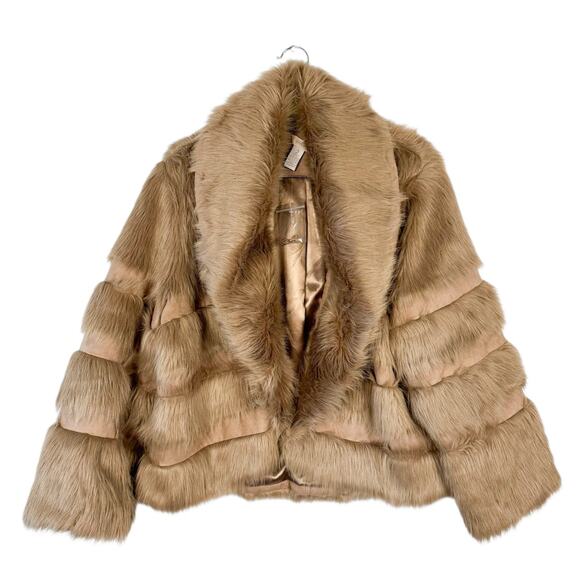 Chico's Jackets & Blazers - New Chico's Tan Faux Fur Suede 3/4 Sleeve Cropped Coat Sz Large Party Holiday‎